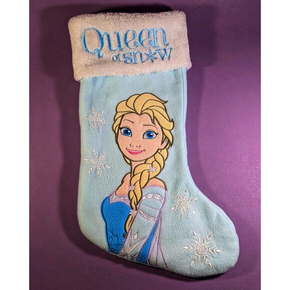 DISNEY “FROZEN QUEEN ELSA & ANNA” PLUSH EMBROIDERED XMAS STOCKING BLUE RED 18” - Picture 2 of 6